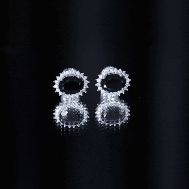 Real 2 Carat Oval Black Onyx Stud Earrings with Moissanite Halo AAA 92.5 Sterling Silver - Rosec Jewels