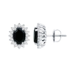 Real 2 Carat Oval Black Onyx Stud Earrings with Moissanite Halo AAA 92.5 Sterling Silver - Rosec Jewels