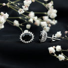 Real 2 Carat Oval Black Onyx Stud Earrings with Moissanite Halo AAA 92.5 Sterling Silver - Rosec Jewels