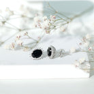 Real 2 Carat Oval Black Onyx Stud Earrings with Moissanite Halo AAA 92.5 Sterling Silver - Rosec Jewels