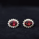 2.5 CT Oval Cut Rhodolite Statement Stud Earrings with Diamond Halo Rhodolite - ( AAA ) - Quality - Rosec Jewels