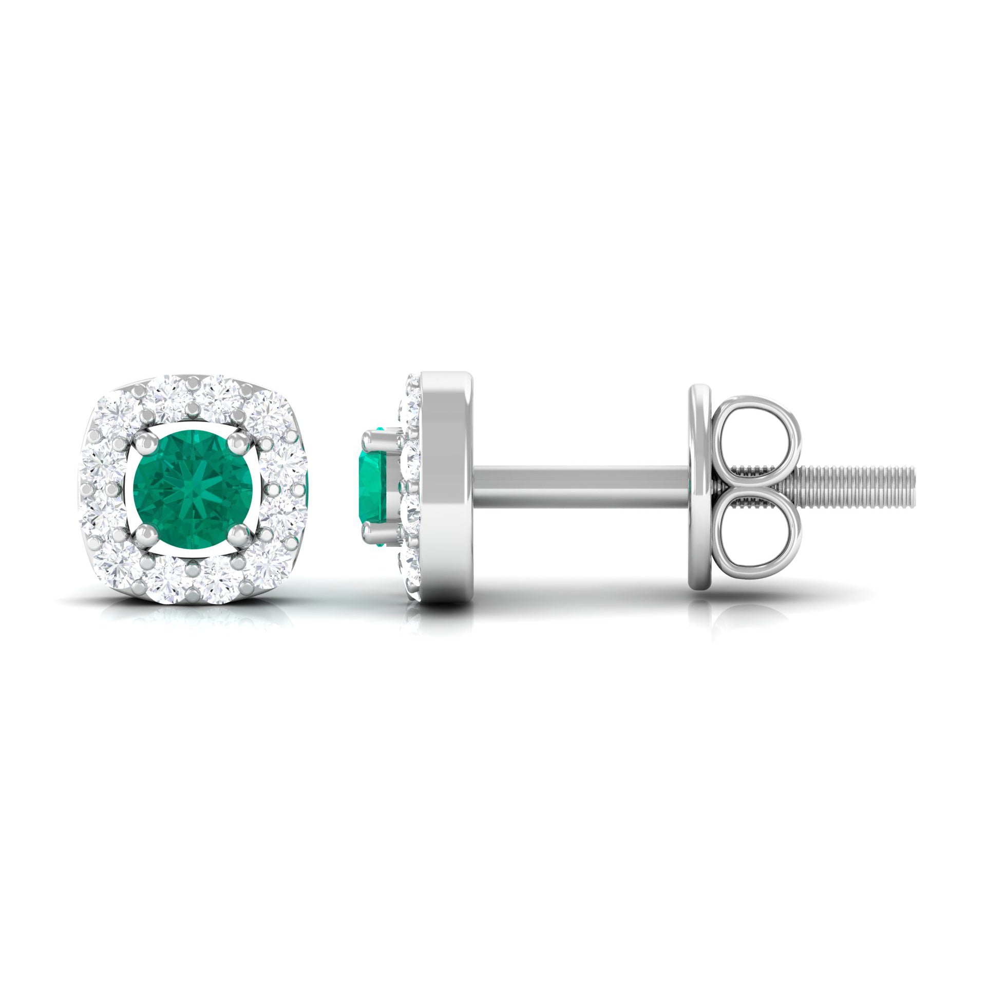 Minimalist Emerald and Diamond Halo Stud Earrings AAA - Rosec Jewels