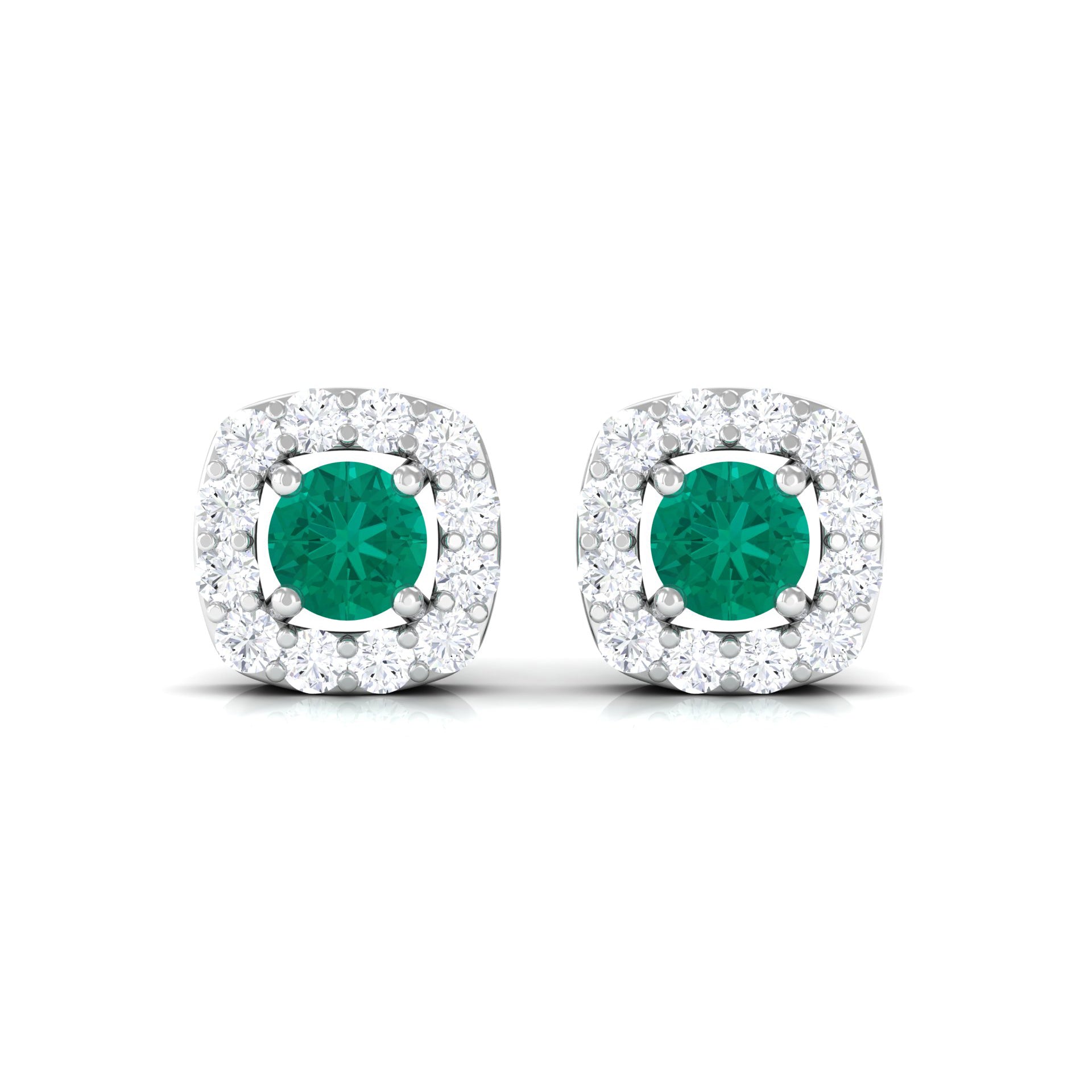 Minimalist Emerald and Diamond Halo Stud Earrings AAA - Rosec Jewels