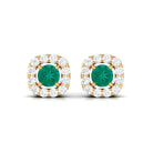 Minimalist Emerald and Diamond Halo Stud Earrings AAA - Rosec Jewels