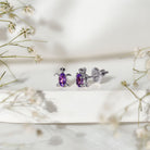 Natural Oval Amethyst Turtle Stud Earrings for Women AAA - Rosec Jewels