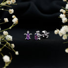 Natural Oval Amethyst Turtle Stud Earrings for Women AAA - Rosec Jewels