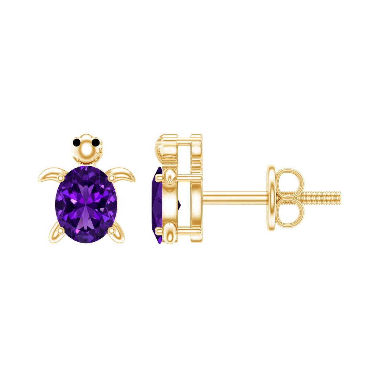 Natural Oval Amethyst Turtle Stud Earrings for Women AAA - Rosec Jewels