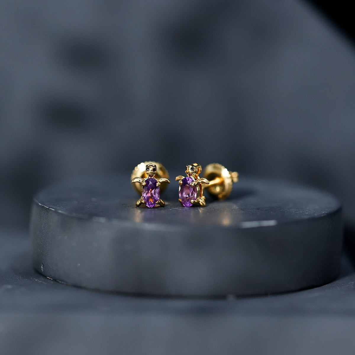 Natural Oval Amethyst Turtle Stud Earrings for Women AAA - Rosec Jewels