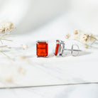 2 CT Emerald Cut Fire Opal Solitaire Stud Earrings for Women AAA - Rosec Jewels