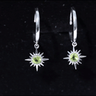 Round Shape 1 Carat Peridot Sunburst Hoop Drop Earrings For Women AAA - Rosec Jewels