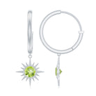 Round Shape 1 Carat Peridot Sunburst Hoop Drop Earrings For Women AAA - Rosec Jewels
