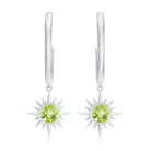 Round Shape 1 Carat Peridot Sunburst Hoop Drop Earrings For Women AAA - Rosec Jewels