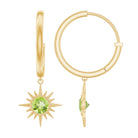 4 MM Round Shape Peridot and Gold Sunburst Hoop Drop Earrings For Women Peridot - ( AAA ) - Quality - Rosec Jewels