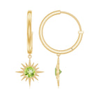 Round Shape 1 Carat Peridot Sunburst Hoop Drop Earrings For Women AAA - Rosec Jewels