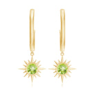 Round Shape 1 Carat Peridot Sunburst Hoop Drop Earrings For Women AAA - Rosec Jewels