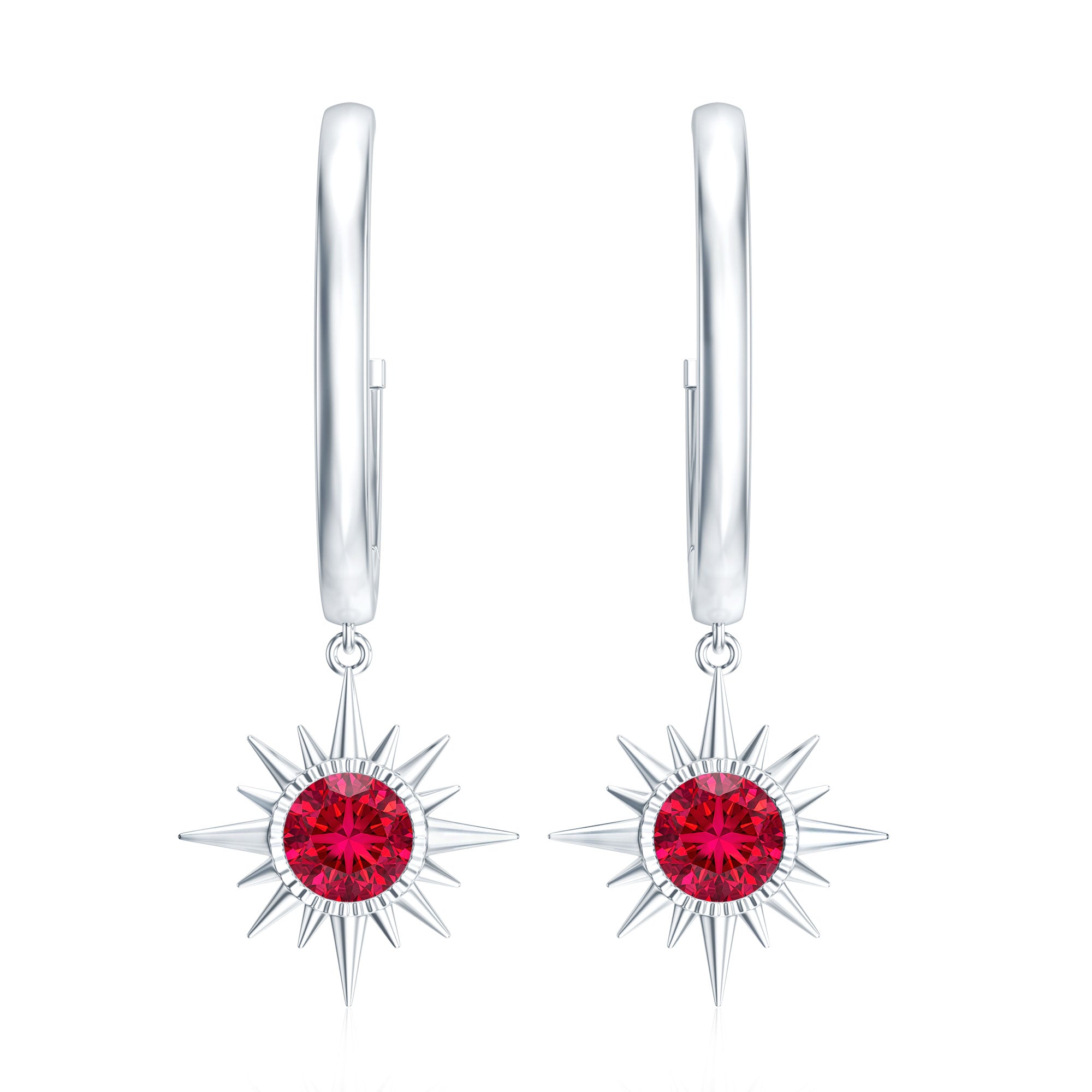 Lab Created Ruby Hoop Drop Earrings With Certificate AAAA - Rosec Jewels