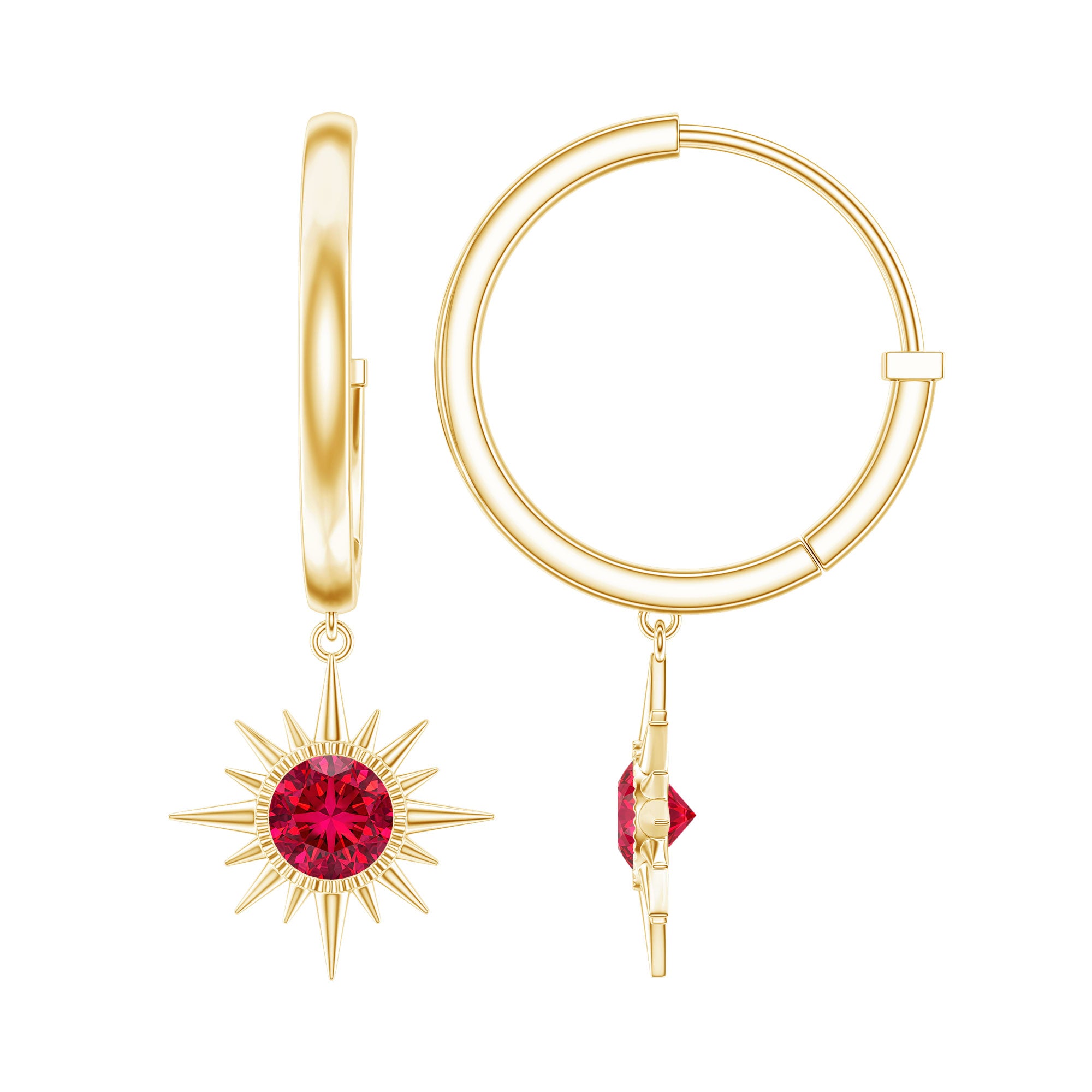 Lab Created Ruby Hoop Drop Earrings With Certificate AAAA - Rosec Jewels