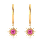 3/4 CT Milgrain Bezel Set Pink Sapphire Sunburst Drop Hoop Earrings for Women Pink Sapphire - ( AAA ) - Quality - Rosec Jewels