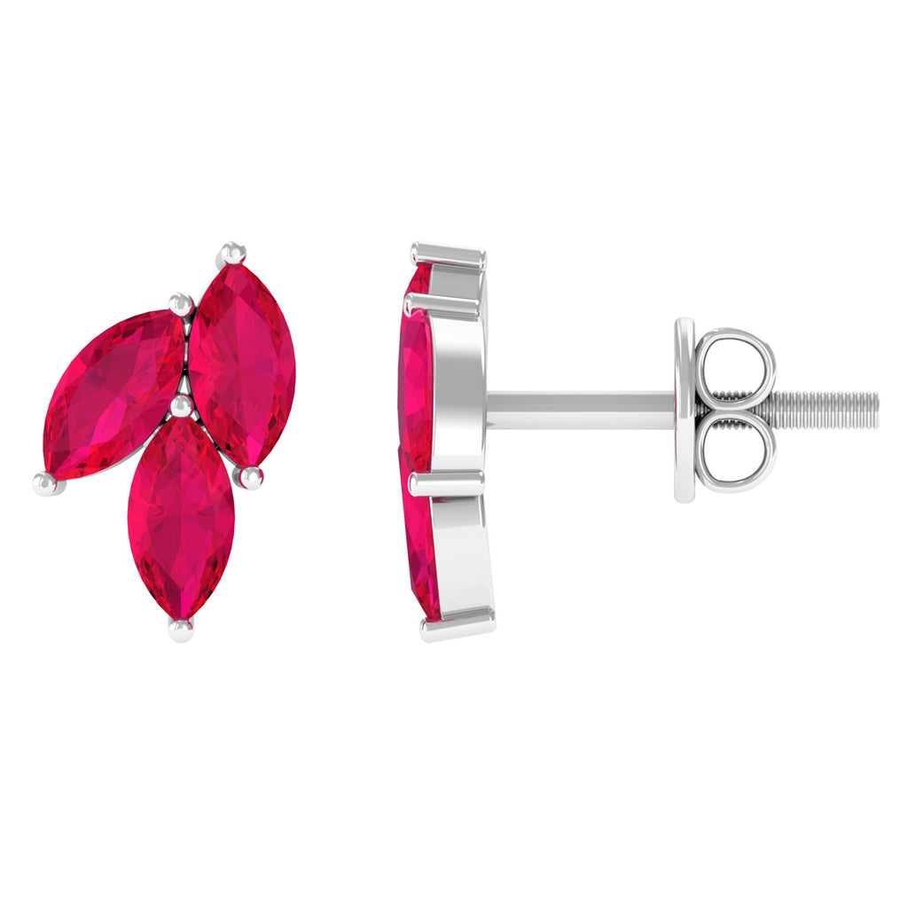 1.25 CT Marquise Shape Ruby Cluster Stud Earrings with Screw Back Findings Ruby - ( AAA ) - Quality - Rosec Jewels
