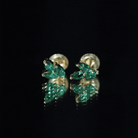 Nature Inspired Lab Created Emerald Stud Earrings in Silver AAAA 14K Yellow Gold Plated Silver - Rosec Jewels