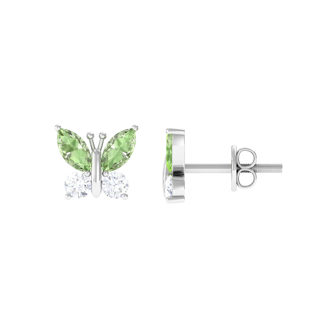 Green Sapphire and Diamond Butterfly Stud Earrings Green Sapphire - ( AAA ) - Quality - Rosec Jewels