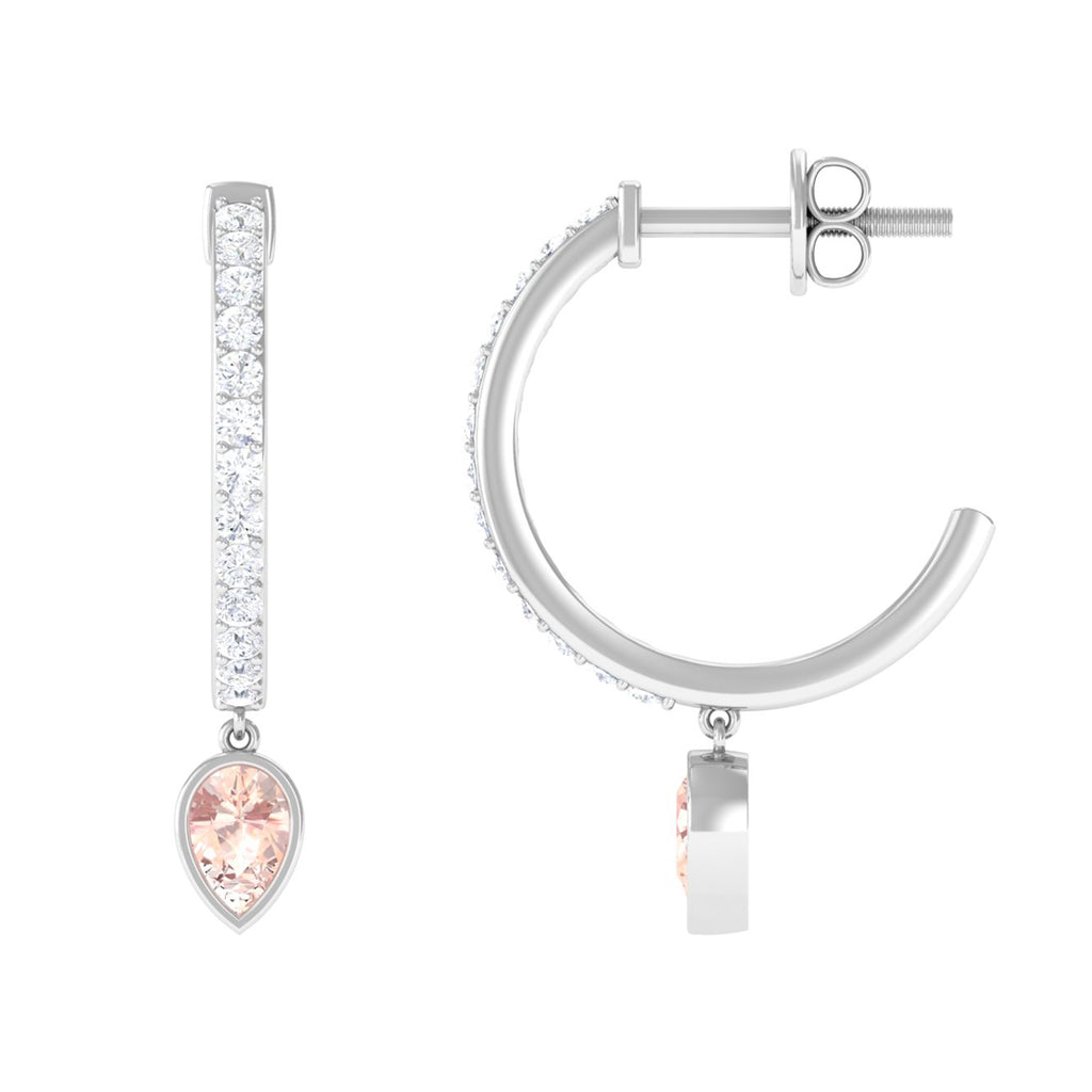 1/4 CT Minimal Morganite Drop Hinged Hoop Earrings with Diamond Accent Morganite - ( AAA ) - Quality - Rosec Jewels