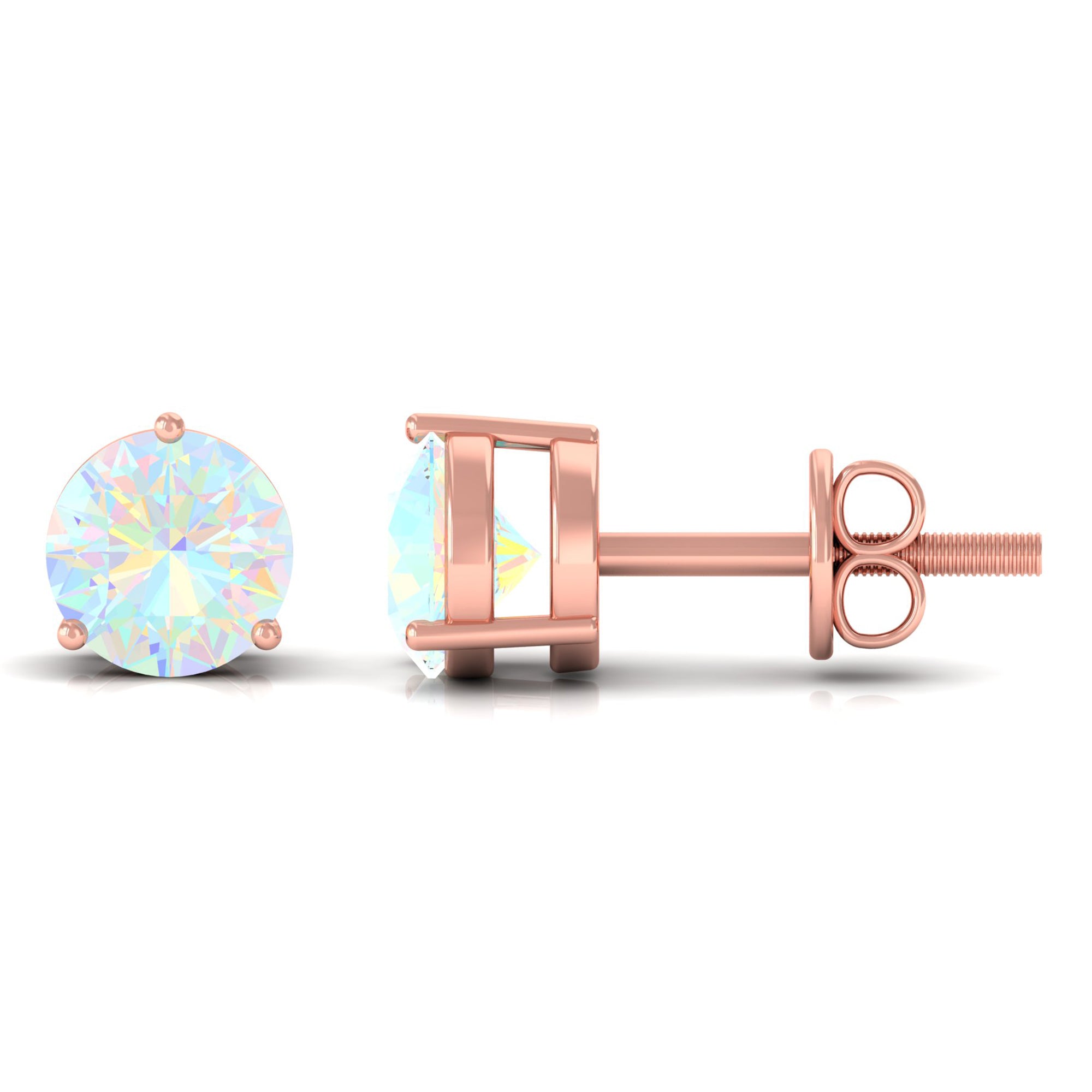 Minimalist Ethiopian Opal Solitaire Stud Earrings AAA - Rosec Jewels