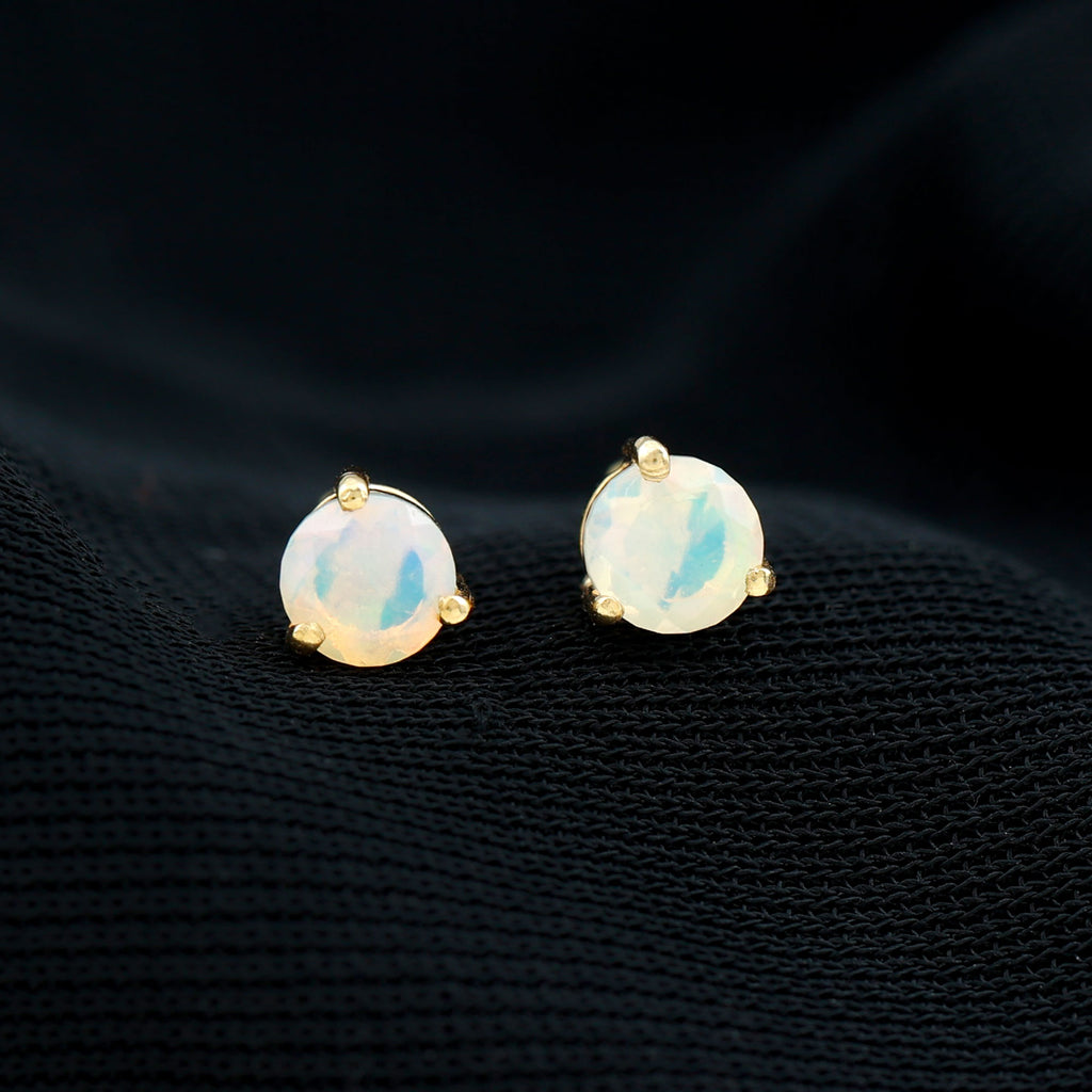 Rosec Jewels - 0.50 CT Ethiopian Opal Minimal Solitaire Stud Earrings in Gold