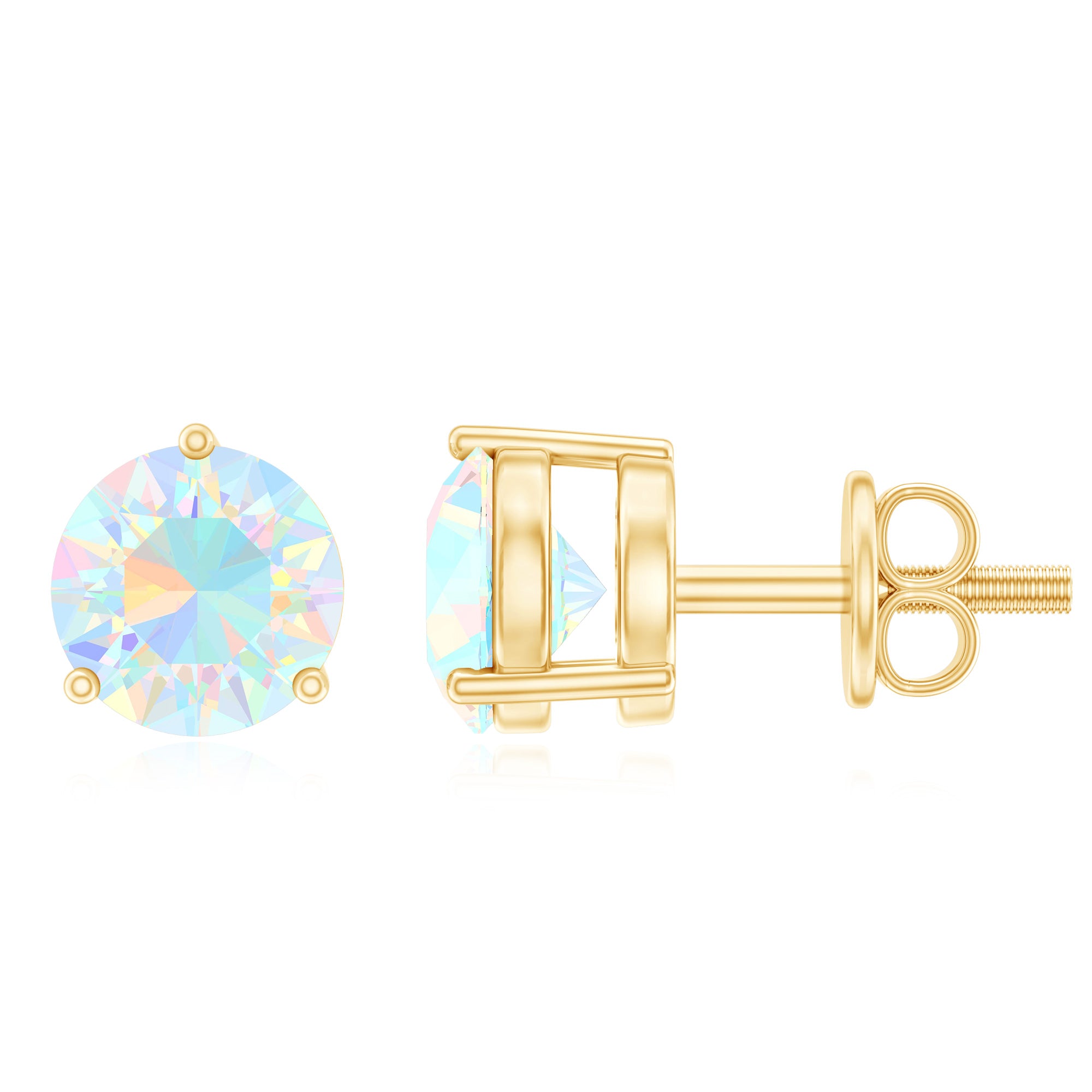 Minimalist Ethiopian Opal Solitaire Stud Earrings AAA - Rosec Jewels
