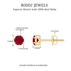 4 MM Genuine Ruby Solitaire Stud Earrings in 6 Prong Setting Ruby - ( AAA ) - Quality - Rosec Jewels