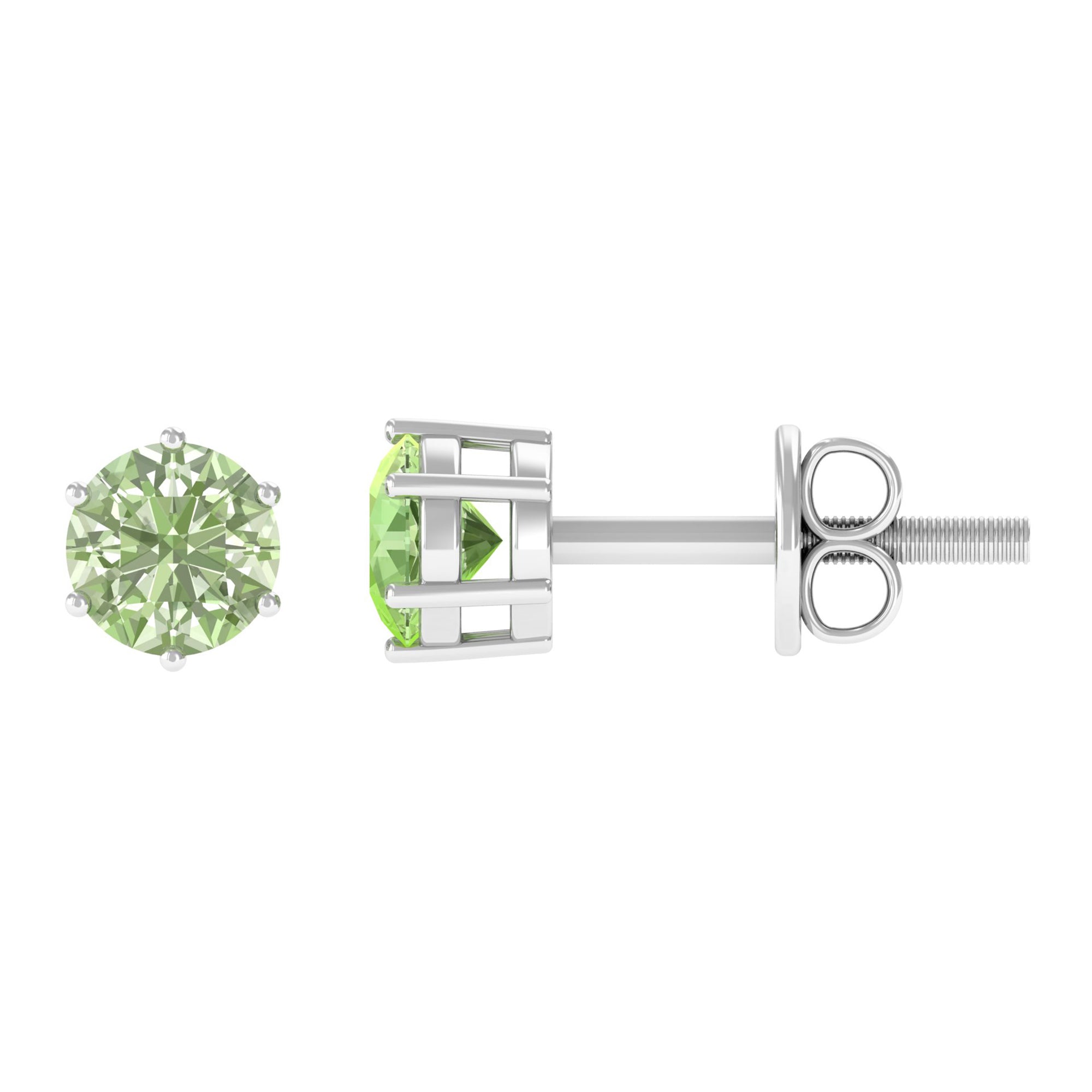4 MM Genuine Green Sapphire Solitaire Stud Earrings in 6 Prong Setting Green Sapphire - ( AAA ) - Quality - Rosec Jewels