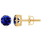 Created Blue Sapphire Solitaire Stud Earrings in Claw Setting Lab Created Blue Sapphire - ( AAAA ) - Quality - Rosec Jewels