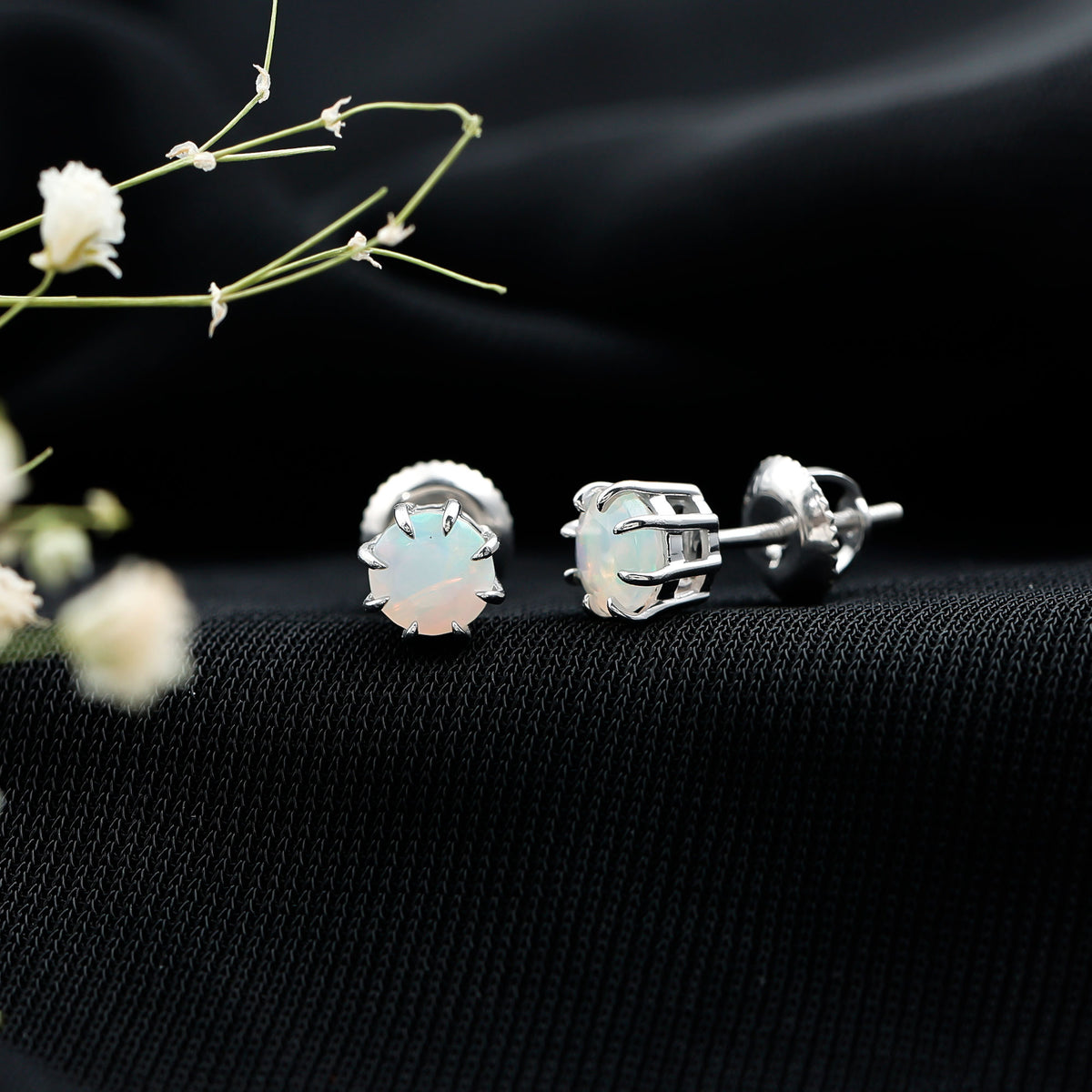 1 Carat Natural Ethiopian Opal Solitaire Stud Earrings AAA - Rosec Jewels
