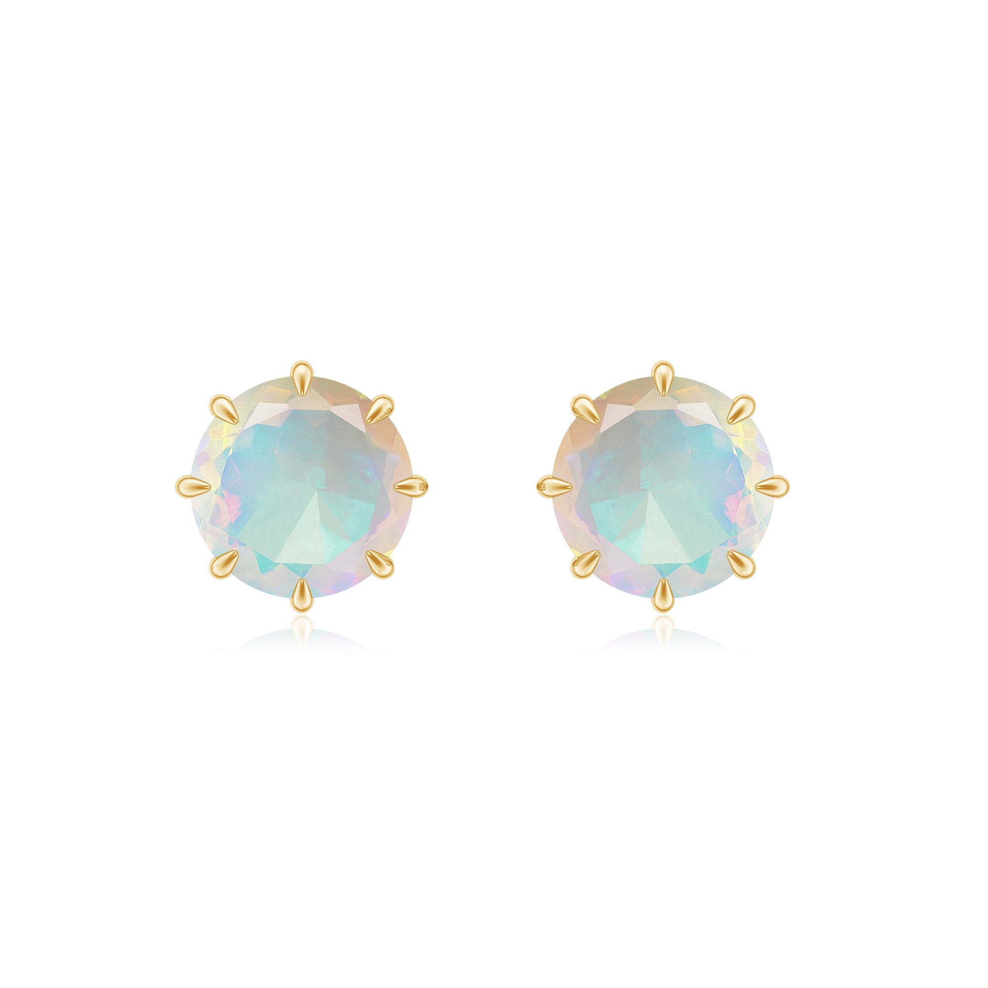 Natural Ethiopian Opal Solitaire Stud Earrings Ethiopian Opal - ( AAA ) - Quality - Rosec Jewels