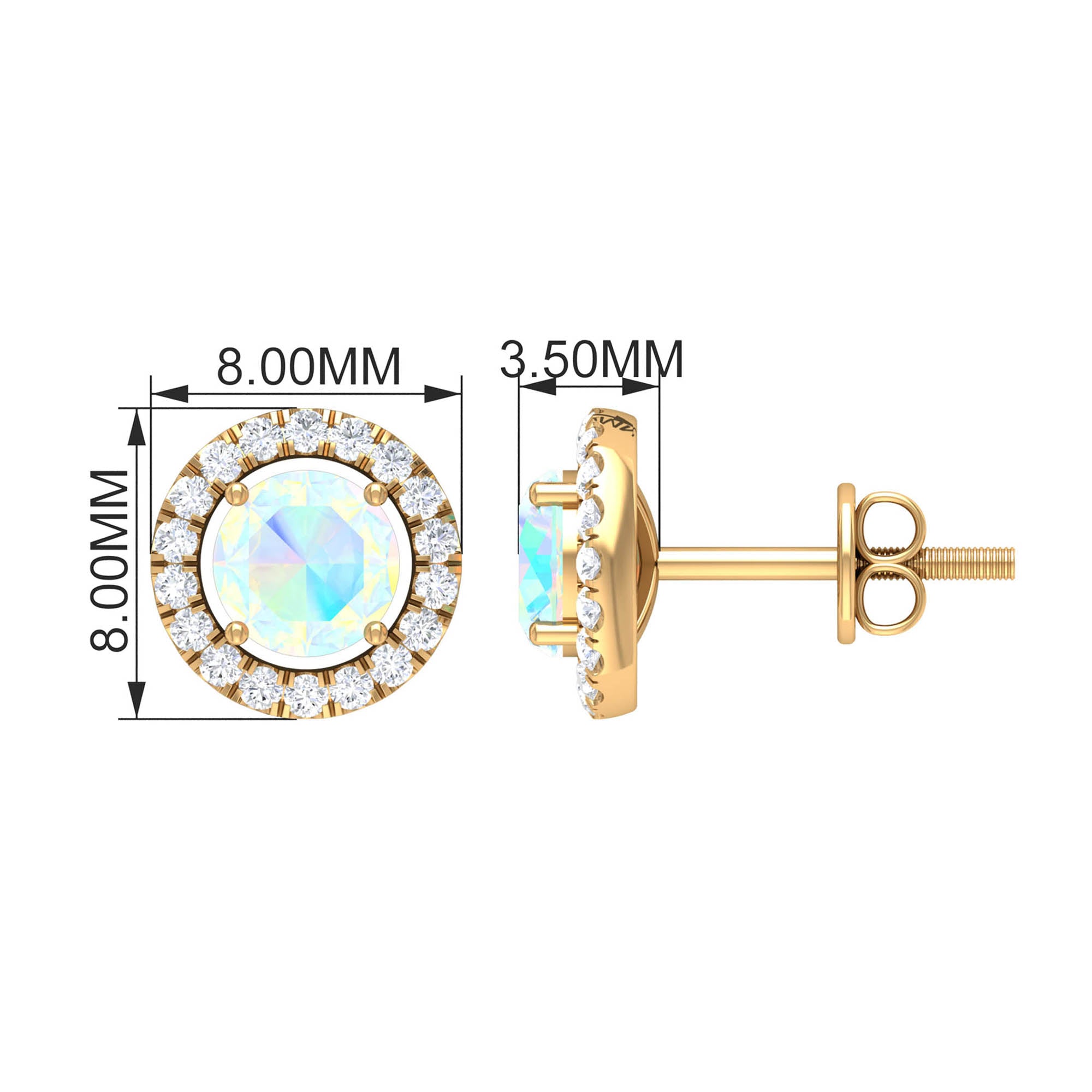 Round Ethiopian Opal and Diamond Halo Stud Earrings Ethiopian Opal - ( AAA ) - Quality - Rosec Jewels