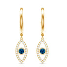 Real London Blue Topaz and Diamond Evil Eye Hoop Earrings AAA - Rosec Jewels