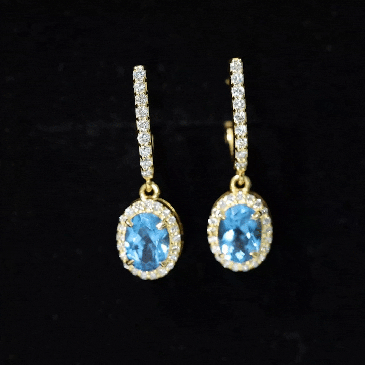 2.75 CT Oval London Blue Topaz and Diamond Hoop Drop Earrings London Blue Topaz - ( AAA ) - Quality - Rosec Jewels