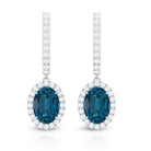 2.2 Carat Oval London Blue Topaz and Diamond Hoop Drop Earrings AAA - Rosec Jewels