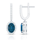 2.2 Carat Oval London Blue Topaz and Diamond Hoop Drop Earrings AAA - Rosec Jewels