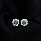 2 CT London Blue Topaz and Diamond Halo Stud Earrings London Blue Topaz - ( AAA ) - Quality - Rosec Jewels