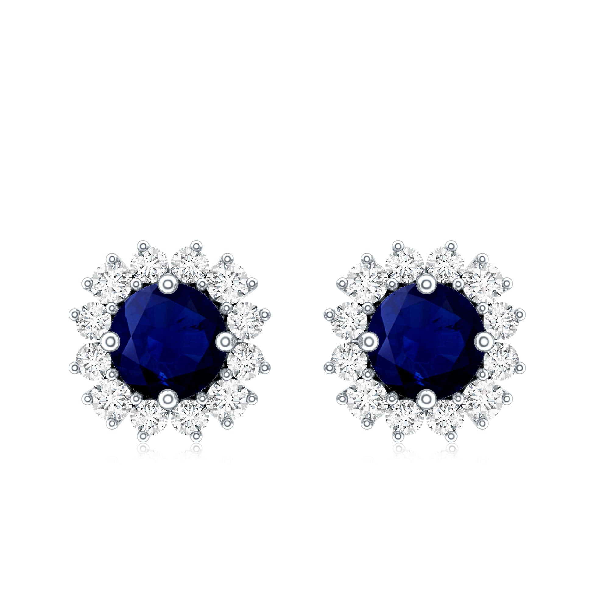 Genuine Blue Sapphire Diamond Earrings with Screw Back AAA - Rosec Jewels