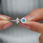 1 CT Aquamarine and Diamond Halo Stud Earrings Aquamarine - ( AAA ) - Quality - Rosec Jewels