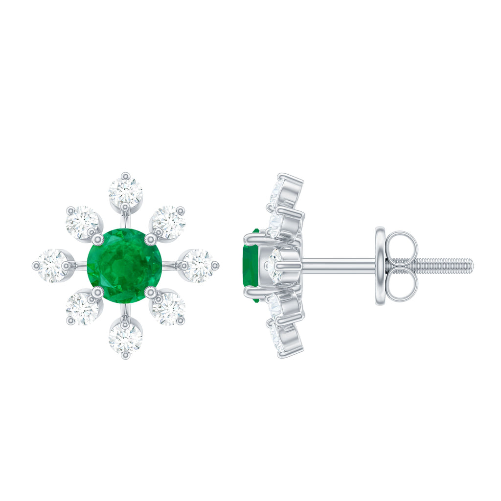 1.25 CT Emerald and Diamond Flower Stud Earrings Emerald - ( AAA ) - Quality - Rosec Jewels