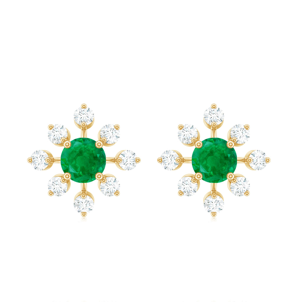 1.25 CT Emerald and Diamond Flower Stud Earrings Emerald - ( AAA ) - Quality - Rosec Jewels