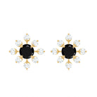 1 CT Black Onyx and Diamond Flower Stud Earrings Black Onyx - ( AAA ) - Quality - Rosec Jewels