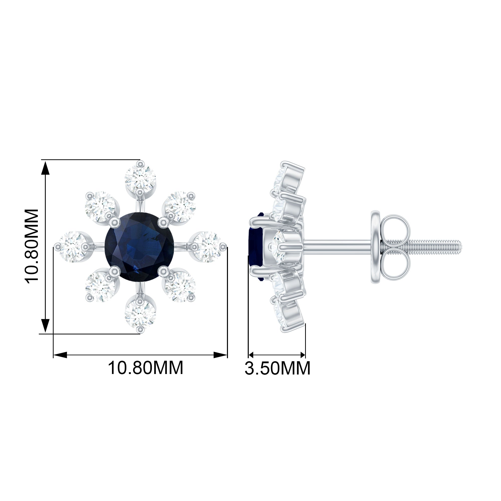1.5 CT Blue Sapphire Flower Stud Earrings with Diamond in Prong Setting Blue Sapphire - ( AAA ) - Quality - Rosec Jewels