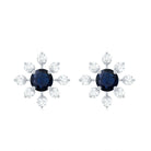 1.5 CT Blue Sapphire Flower Stud Earrings with Diamond in Prong Setting Blue Sapphire - ( AAA ) - Quality - Rosec Jewels