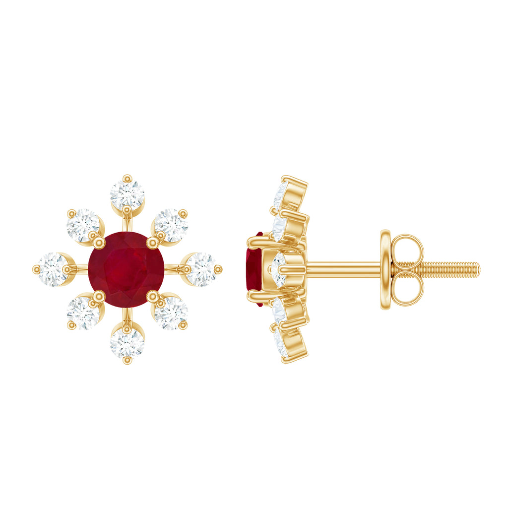 Rosec Jewels - Ruby and Diamond Flower Stud Earrings