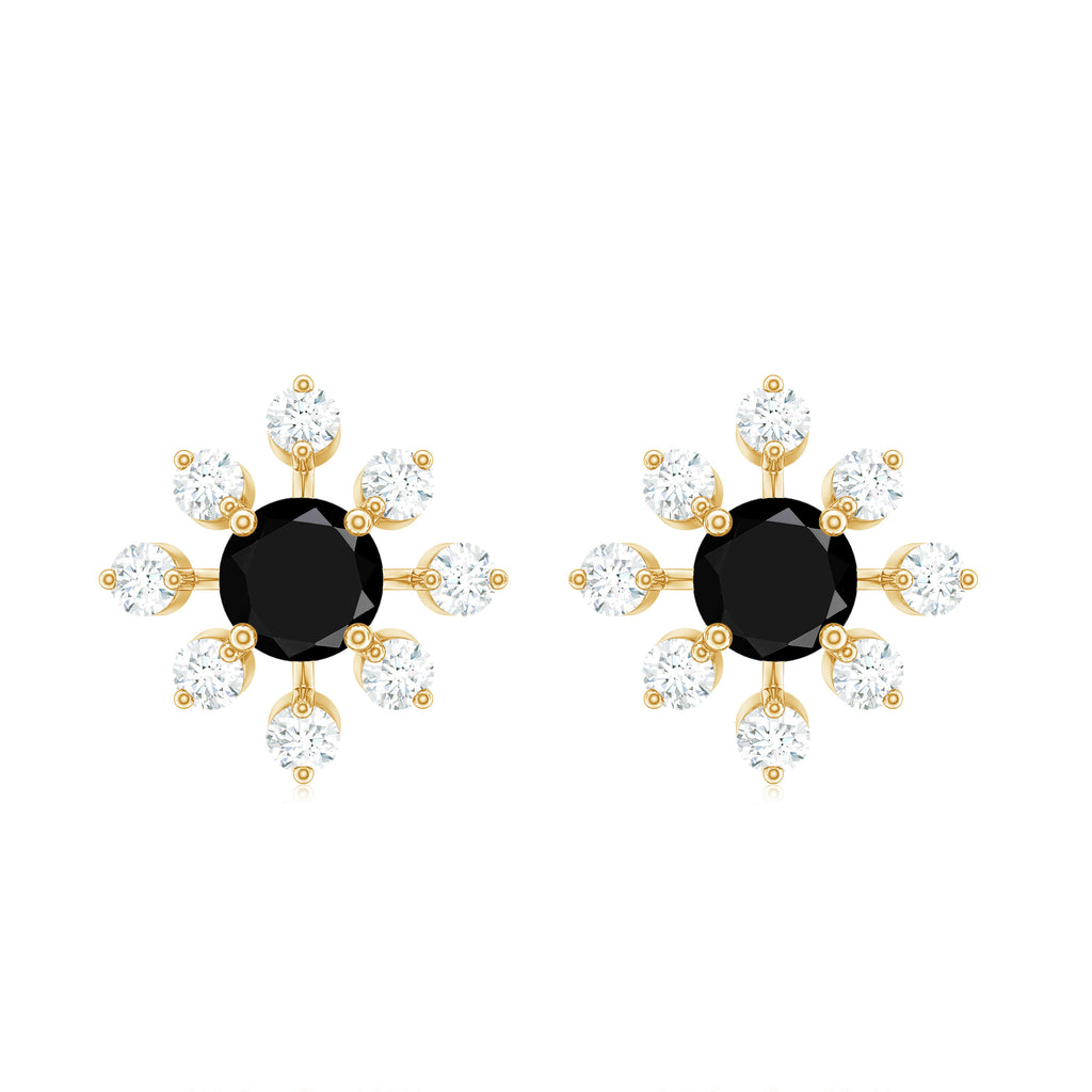 1.25 CT Black Spinel and Diamond Flower Stud Earrings in Prong Setting Black Spinel - ( AAA ) - Quality - Rosec Jewels