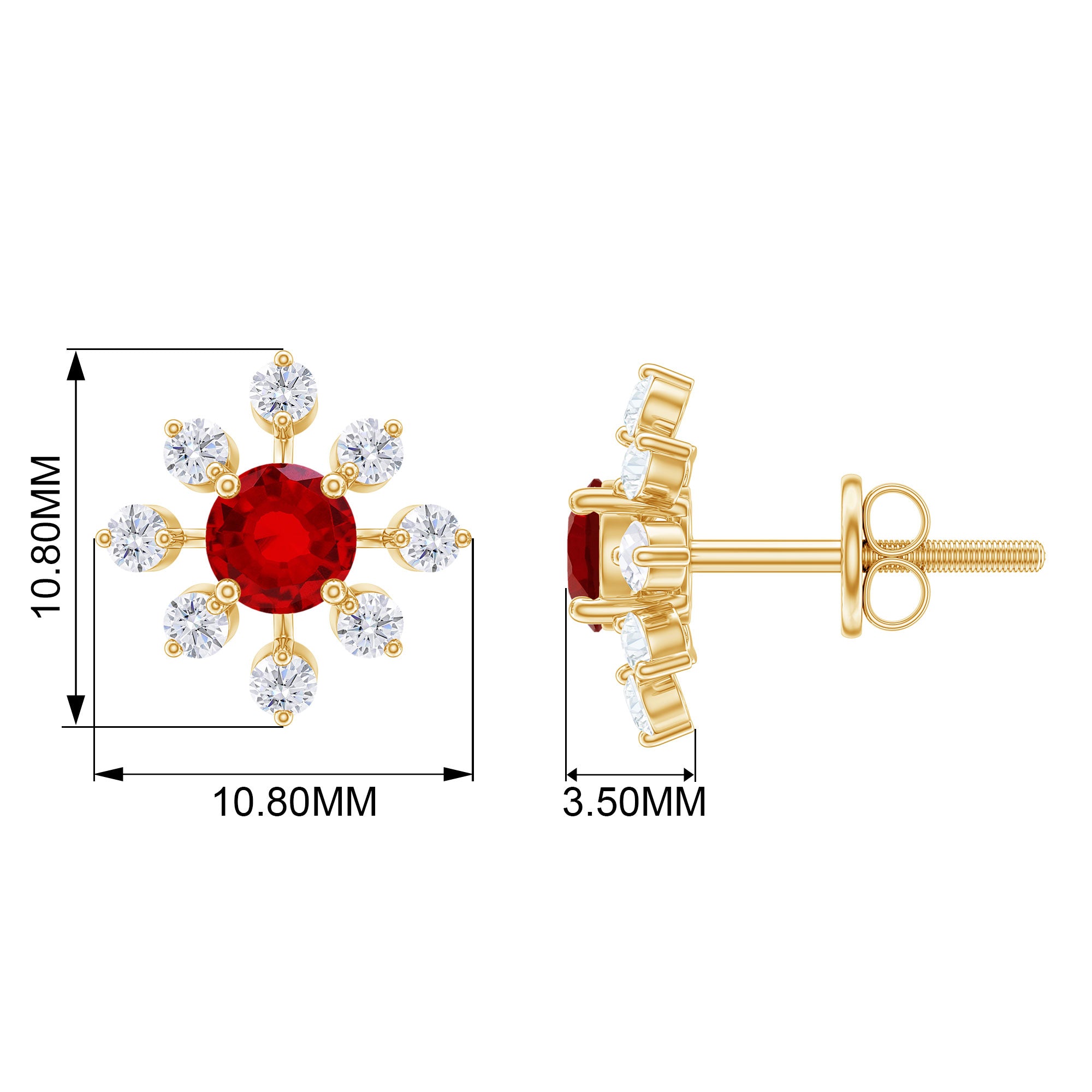 1 CT Created Ruby and Diamond Flower Stud Earrings Lab Created Ruby - ( AAAA ) - Quality - Rosec Jewels